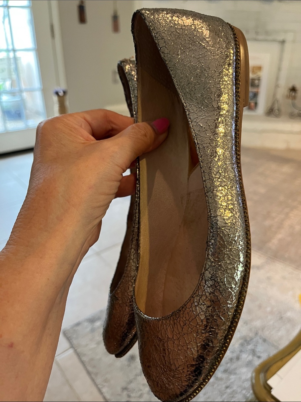 MICHAEL Michael Kors Metallic Silver Crackle Ballet Flats